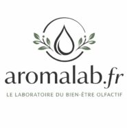 Logo Aromalab représentant une goutte stylisée entourée d’éléments botaniques, évoquant le bien-être olfactif, l'aromathérapie et les ambiances naturelles